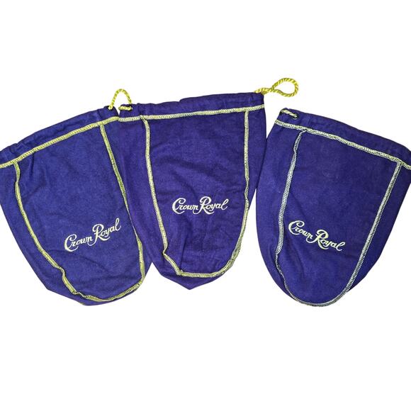Lot of 5 Different Sizes Crown Royal Bags 13", 10", 9" Purple with Gold Pulls - Picture 7 of 8